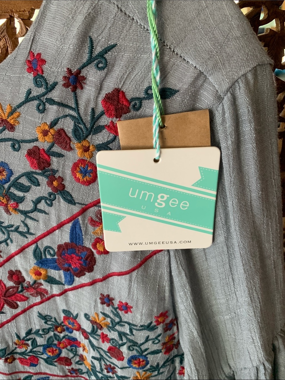 Boho Embroidered Light Blue Women’s Dress - Picture 2 of 5